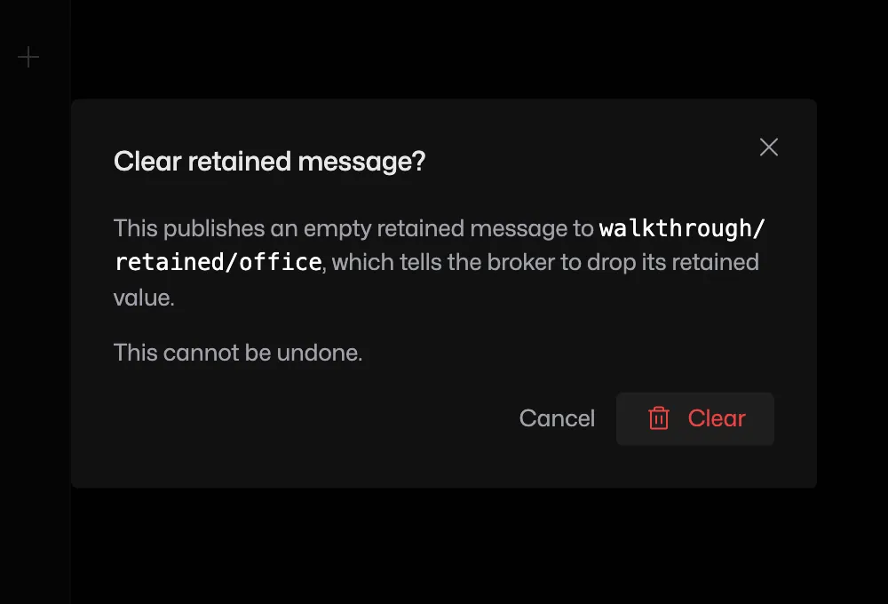 Clear retained message confirmation naming walkthrough/retained/office