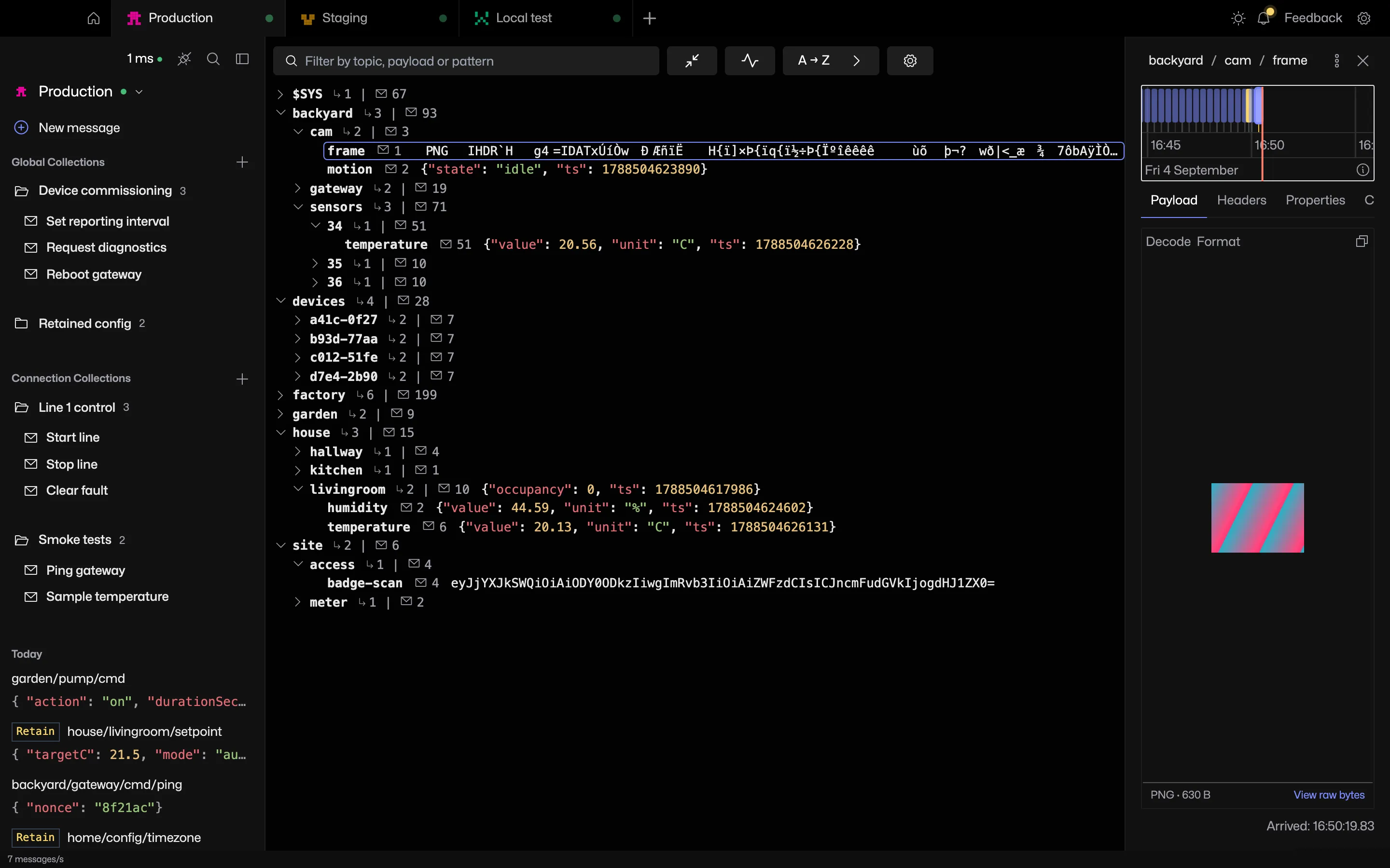 An image payload rendered as a picture in the topic panel